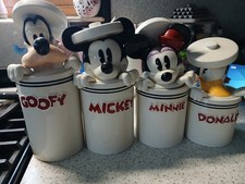 Mickey Mouse Peek -A-Boo & Friends 4 Canister Set w/Lids, Excellent Cond.