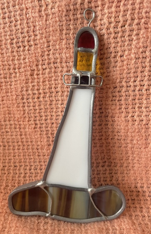 Vintage Stained Glass Lighthouse Sun Catcher Window Hanging Decor