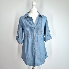 Mudd & Water Denim Shirt UK 12 Blue Chambray Pintuck Button Front Long Sleeves