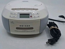 CD-X2A Boombox CD Cassette Recorder AM FM Radio Bluetooth USB AUX White TESTED