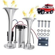 12V 600DB Air Horn Super Loud Train Horn for Truck, Dual Trumpets Kit Silvery