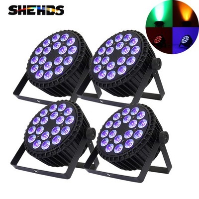 SHEHDS 4Pcs LED Flat Par 18X18W Aluminum Alloy RGBWAUV Par Stage Lights DJ Disco