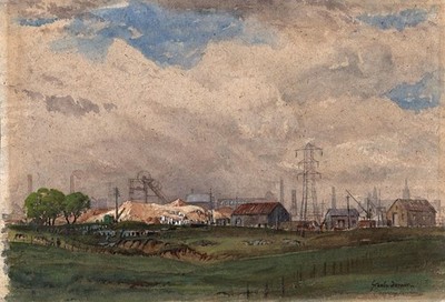 Stanley Turner Aquarell Gemälde Ränder der Industriestadt 20. Jahrhundert