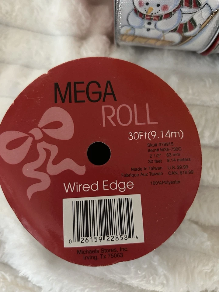 3 - 30 Foot Wired Christmas Ribbon 3” Wide .  3 Snowmen Rolls - Image 4 of 4