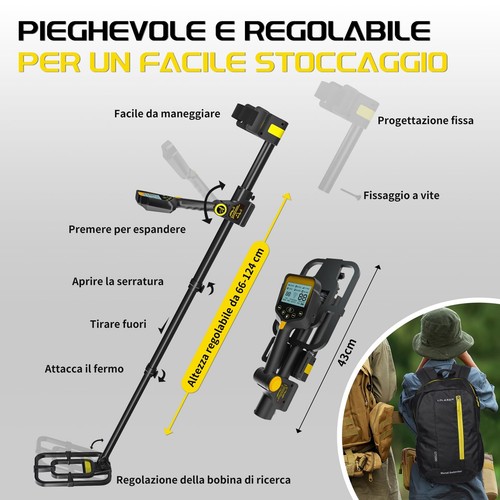 Metal Detector Professionale Pieghevole e Portatile Batteria Ricaricabile al - Foto 4 di 7