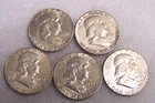Franklin Half Dollars 90% Silver US Coins Circulated Lot of 5