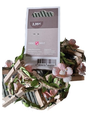 DEKOWELT Girlande mit Wäscheklammern Blumen Rosa Holz 150cm Deko