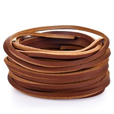 TeeLiy 3MM Flat Genuine Leather Cord - Natural Leather Lacing - Strip Cord Braid