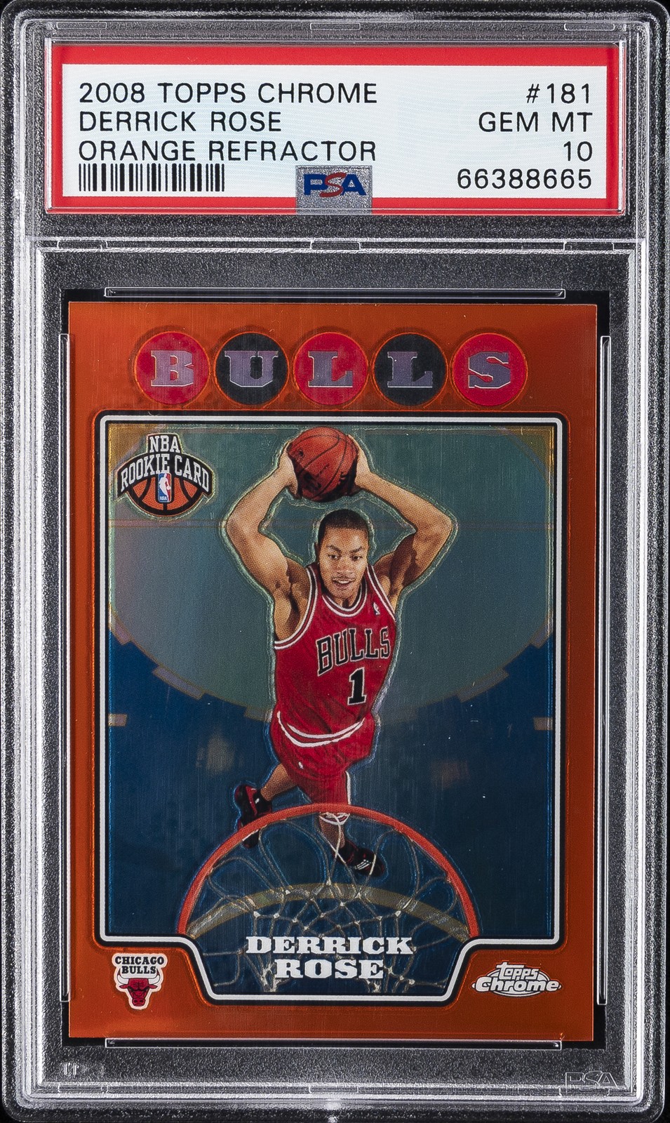 2008 TOPPS CHROME ORANGE REFRACTOR #181 DERRICK ROSE ROOKIE RC 233/499 PSA 10