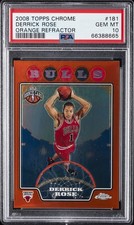 2008 TOPPS CHROME ORANGE REFRACTOR #181 DERRICK ROSE ROOKIE RC 233/499 PSA 10