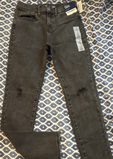 Old Navy Girls Size 14 Black Skinny Denim Jeans Cotton Button Zip Pockets