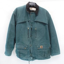 Carhartt Vtg Canvas Green Outwear Jacket Full Zip Pocket Corduroy Collar 2XL