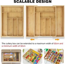 Expandable Bamboo Cutlery Drawer Organiser Adjustable Kitchen Tray Storage