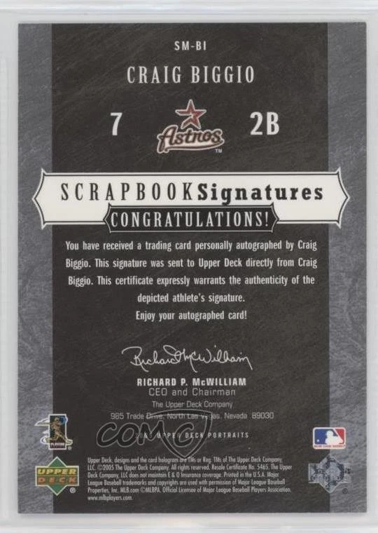 2005 Upper Deck Portraits Scrapbook Signatures /20 Craig Biggio #SM-BI Auto HOF - Image 2 of 2