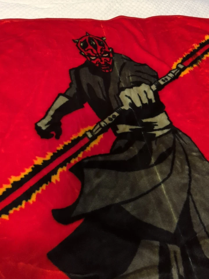Vtg 90s Star Wars Darth Maul Plush Blanket Northwest Company Red Soft 50x60" - Image 3 of 4