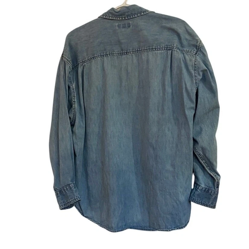 Esprit Mens Denim Snap Shirt Light Blue Long Sleeve Size L - Image 4 of 4