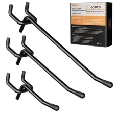 INCLY 60 Pack 2/4/6 Inch Black Pegboard Hooks, 1/4" Heavy Duty Peg Board Shelvin