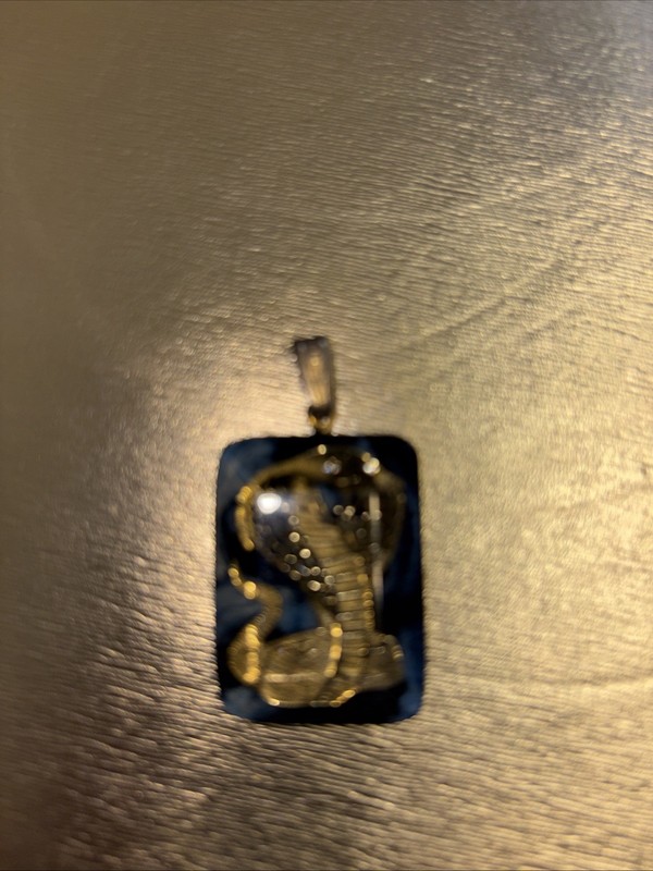 Cobra Pendant Encased In Blue Lucite - Gold Tone