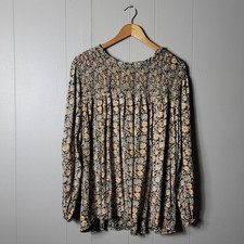 WONDERLY BLACK FLORAL SMOCKED NECKLINE PEASANT BLOUSE WOMENS SIZE 3X