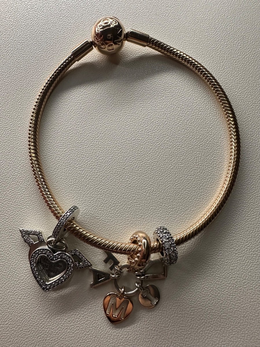 PANDORA 7.5 inch Smooth Rose Clasp Bracelet - Pink with 3 Added