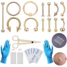 46 Pcs Stainless Steel Ear Nose Rings Piercing Tool Set Body Piercing Needle Kit