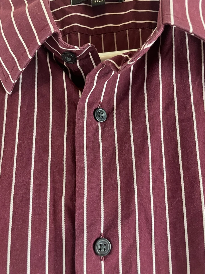 Express1MX Shirt Men's Size XL 17-17.5 Burgundy White Striped Button Up long Slv - Image 3 of 4