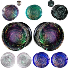 Ear gauges Galaxy vortex stretching plugs solid glass double saddle ear tunnels