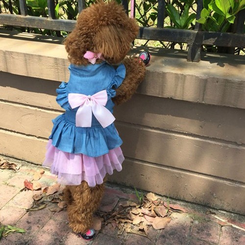 Puppy Dog Clothes Female Dog Cat Dress Spring Summer Princess Dress Bowknot Pet - Picture 4 of 26