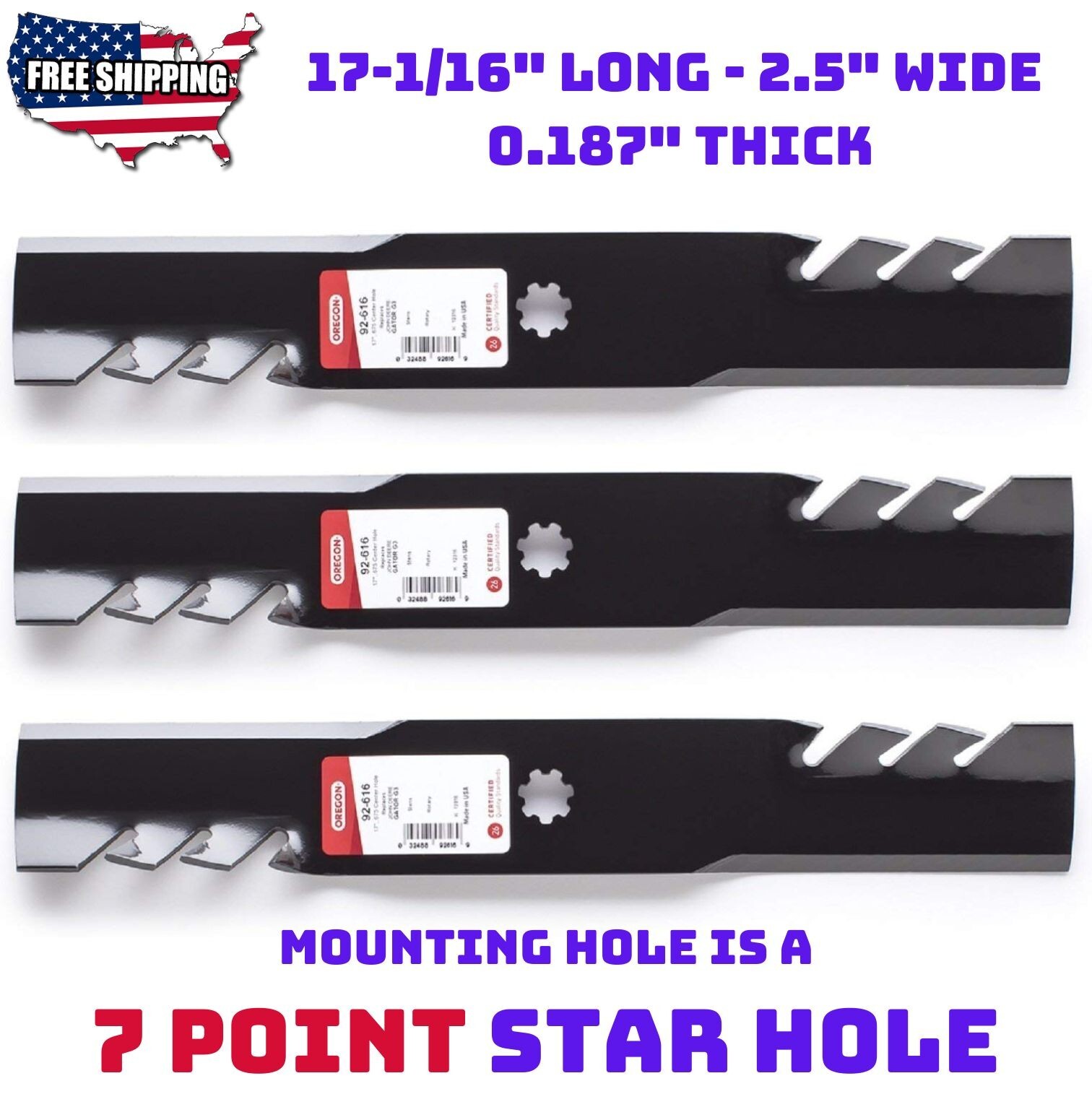 3 Oregon Gator Mulching Blades 48 Inch Mower John Deere LA130 D140 Z245