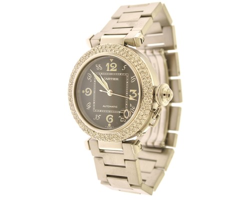 Cartier Pasha 2324 Stainless Steel 1.75 CTW Diamond Bezel 35mm Black Dial Watch