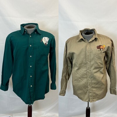 (2) Blue Generation Embroidered Native American Medium Cotton Button Down Shirts