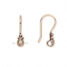 Antiqued Copper Bali Beads Ear Hooks Earring Wires 4 pcs