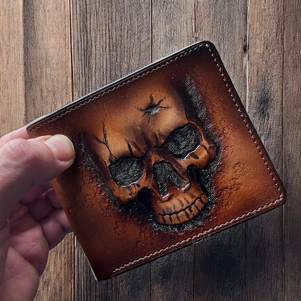 Skull wallet Genuine Leather wallet Skeleton, Custom wallet, Personalized wallet - Image 4 of 4