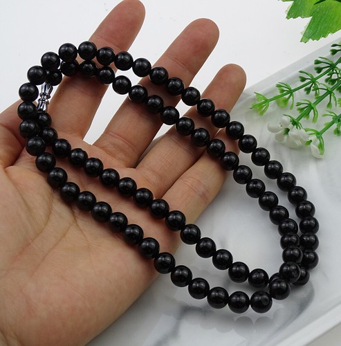 Certificate Black Grade A Jade Jadeite Beads Necklace Genuine Emerald B-195-5 - Picture 3 of 8