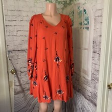 Free People Women's Boho Shift Dress Size Small Orange Embroidery Gauzy