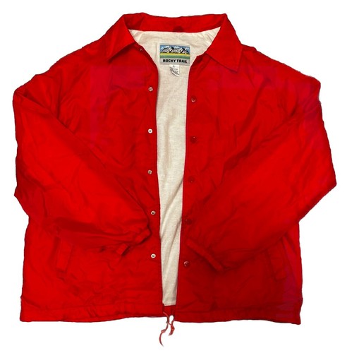 Vintage Rocky Trail Red Lined Nylon Wind Breaker Jacket L Large Button 80s 90s