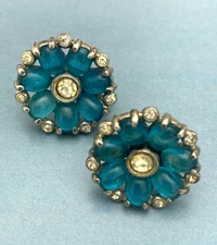 Vintage Sterling Silver 925 Earrings Gripoix Blue Glass Cabochons Screw Back