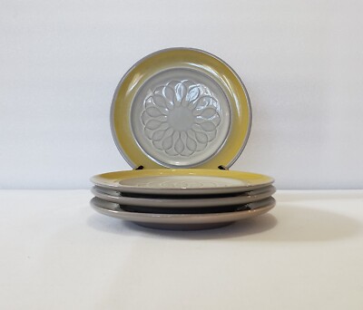 Franciscan Bread Plates 6 3/4 Inch El Dorado Yellow Rim Raised Gray Flower Qty 4