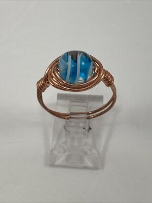 Handmade Copper Wire Wrap Glass Bead Ring Size #90
