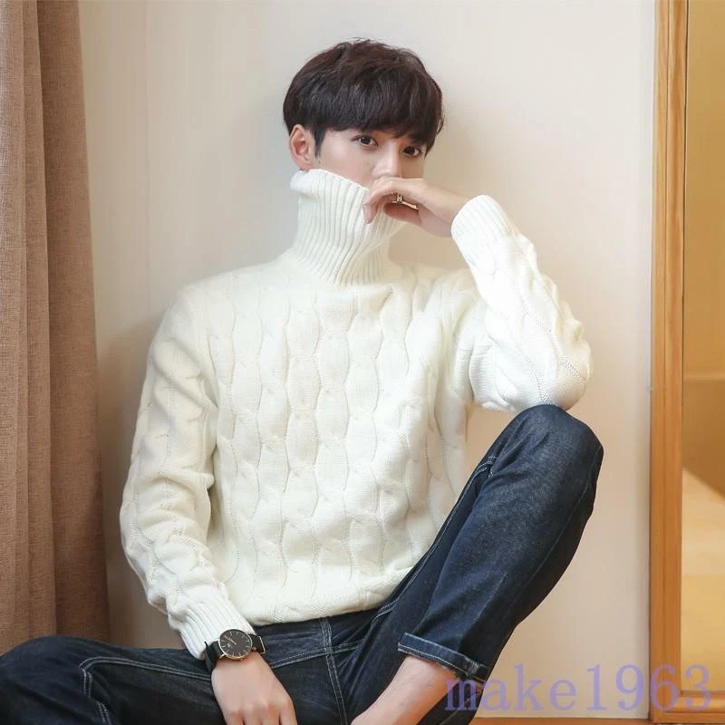 Mens Knit Sweater Turtle Neck Jumper Pullover Thick Warm Knitwear Casual  Slim sz