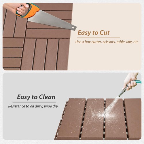 Plastic Interlocking Deck Tiles, 9 Pack , 12"x12" Waterproof Outdoor Flooring - Picture 5 of 10