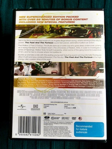 THE FAST AND THE FURIOUS SUPERCHARGED EDITION -DVD- REGION- 2+4 NEW FREE POST - Picture 2 of 2