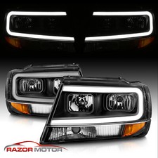 [LED Bar]1999-2004 For Jeep Grand Cherokee Black LED Bar Headlights Set