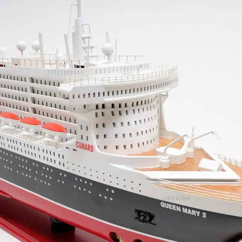 Queen Mary II L Cruise Ship Model | Wooden Handmade Model W/ Swimming Pool - Picture 9 of 20