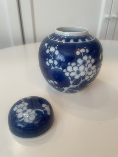 Piccolo vaso cinese zenzero blu vaso ceramica chinoiserie arredamento vintage - Foto 3 di 6