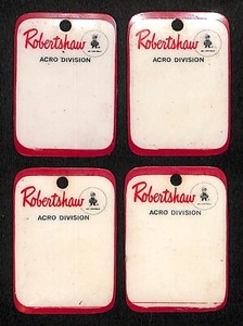 Robertshaw ARCO Division 4 Hard Plastic Retail Product Pegboard Hang Tags?