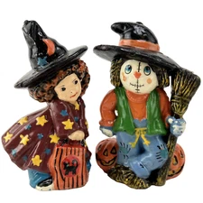 Vtg Halloween Decorative Candles Witch Scarecrow Trick Or Treaters Decorations