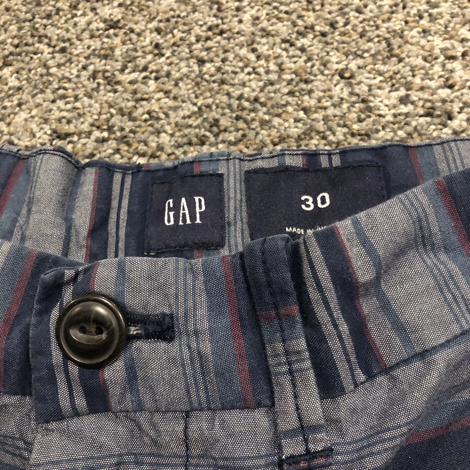 Pantalones Cortos Gap Para Hombre 30 Azul Chino Rayas 11" Algodón Bolsillos Lona Preppy Foto 3 de 4