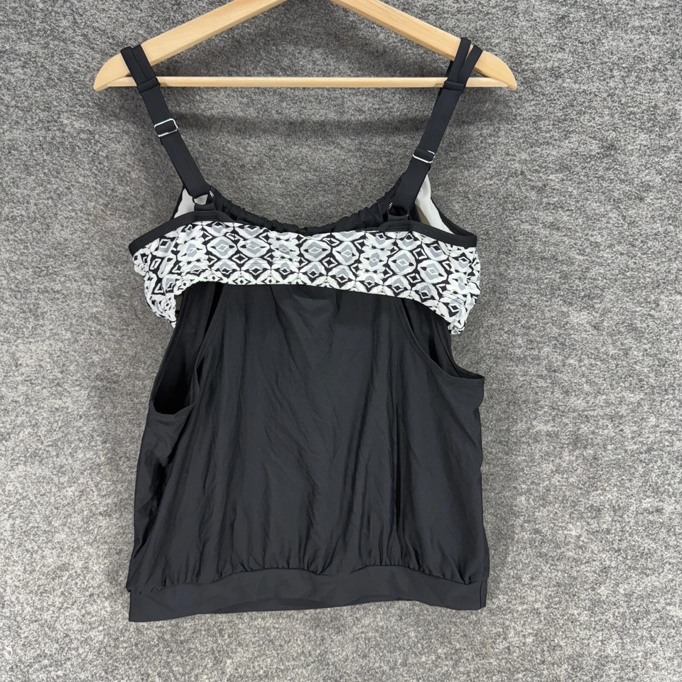 Next Tankini Top Women 34DD Black Geometric Push Up Sleeveless Lined Swimwear - Image 2 of 4