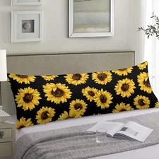 Vintage Microfiber Sunflower Body Pillow Cover, 20"X54", Black